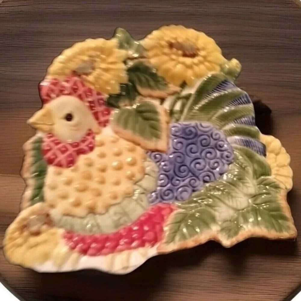 Fitz and Floyd Just Fit Chicks Chicken Sunflower‎ Plate Farmhouse Decor